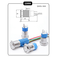Bouton-poussoir de Contact métallique, étanche IP65, 12 v, 2 pièces, éclairage Led, 12/16/19mm, bouton-poussoir
