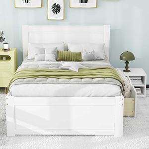 DB White <b>Twin</b> Size Platform <b>Bed</b> with Drawer and Two Shelves Double Storage Steel <b>Frame</b> Expected Arrival 10.28 - Product Image 2