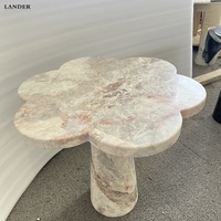 Table d'appoint en marbre rose Cerry Blossom de Landerstone pour salon, chambre à coucher, table de chevet en marbre avec tiroir
