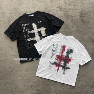 T-shirt OEM à manches courtes, style <span class=keywords><strong>vintage</strong></span>, publicitaire, blanc et noir, streetwear, personnalisé pour homme - Product Image 1
