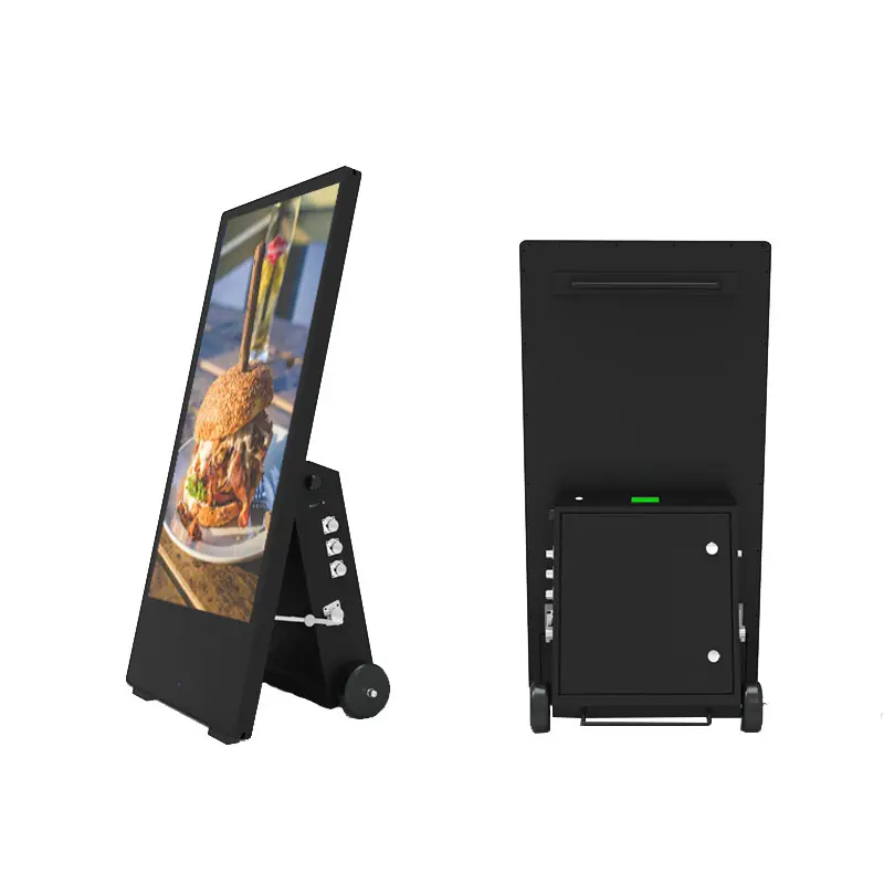 Kiosque de signalisation numérique portable à longue levée et alimenté par batterie, écran LCD de 43 pouces, affichage d'affiches numériques
