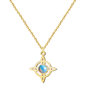 Amuleto protettivo opalino fortunato-ciondolo con nodo della strega in acciaio placcato oro come collana di strumenti di tornitura - Product Image 1