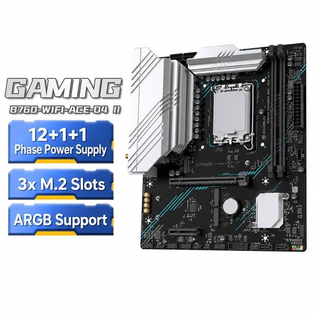B760-WIFI-ACE-D4 II Motherboard LGA1700 DDR4 12+1+1 Phase Power 3x M.2 Slots ARGB Support MicroATX Desktop Gaming PC Motherboard