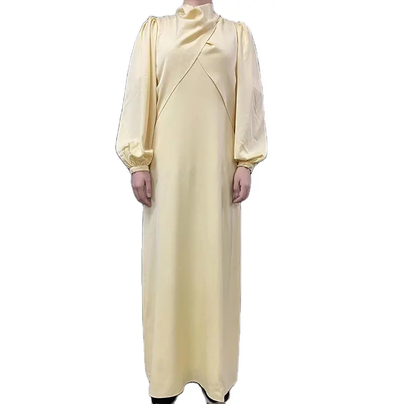 2022 Ramada Women Muslim Eid Dress Modest Satin Maxi Dresses Islamic Clothing