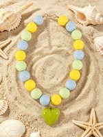 Kalung Manik Akrilik Bulat Bohemian 20MM Liontin Hati Lepas Pasang Geometris Musim Panas Pantai Sehari-hari Berlapis Liburan Hadiah