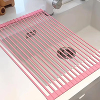Égouttoir de cuisine multifonctionnel pliable en silicone pour évier, avec rangement pour bols et assiettes, et filtre à eau