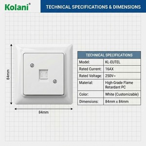 Prise murale téléphonique européenne Kolani, norme européenne, blanc brillant, panneau en PC ignifuge, port téléphonique RJ <span class=keywords><strong>standard</strong></span> - Product Image 4