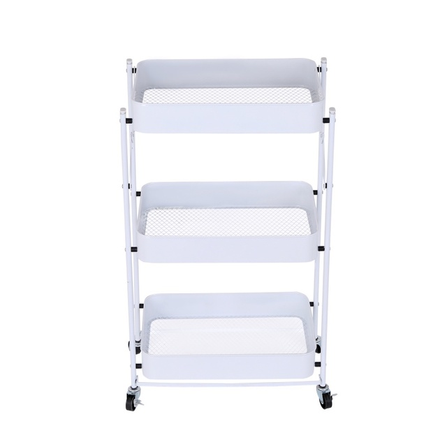 Multi-Purpose 3-Layer Metal Barber Shop Salon Trolley Folding Beauty Tool Cart Movable Storage Foldable Rolling Utility Cart