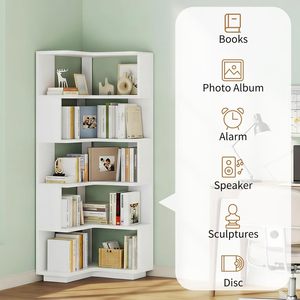 Étagère d'angle à cinq niveaux avec cloison, étagère de présentation indépendante en forme de L, idéale pour la maison, le bureau ou le salon - Product Image 5