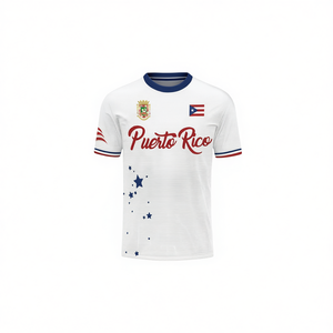 Maglia da calcio di Porto Rico personalizzabile con nome e numero, divisa bianca da casa, design con bandiera e stelle Boricua - Product Image 2