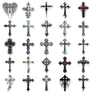50 pegatinas de cruz de estilo gótico oscuro con descuento de fábrica, calcomanías modernas para monopatín, motocicleta y casco - Product Image 4