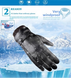 Mitaines d'hiver noires pour hommes, chaudes, compatibles écran tactile, coupe-vent, pour la conduite, en cuir, automne-hiver, style professionnel - Product Image 4