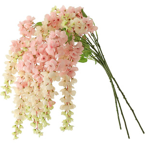 Fleur artificielle de glycine 100 cm en soie, décoration de mariage, feuilles vertes, rose clair et blanc, plante suspendue pour intérieur et extérieur - Product Image 1