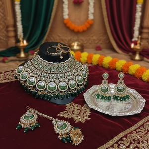 Traditional Antique <b>Gold</b> Plated Alloy Quartz Kundan Necklace <b>Set</b> Earrings Engagement Wedding Party Anniversary Gift - Product Image 3