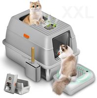 Bac à litière pour chat en plastique écologique, grande capacité 65L, design carré, facile à nettoyer, accessoires pour animaux de compagnie