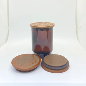 Top Selling Luxury Design Round Shape Wooden MDF With Birth Veneer Lid For Amber Glass Candle 9oz 12oz Jars