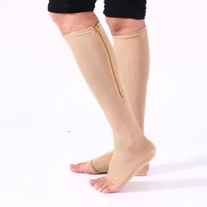 Logo personnalisé compression infirmière médicale chaussettes compression zip up chaussettes orteil genou haute compression chaussettes médical toeless 15-20 mmhg