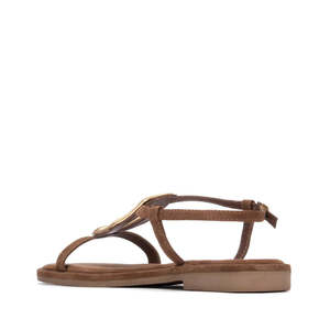 Carmela Women's <b>Flat</b> Sandal Brown 37 Low Heel 2 Cm T Straps Ankle Strap - Product Image 3