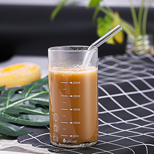 Taza Medidora de Vidrio de 350 ml con Pajita, Apta para Microondas, Taza para Leche de Desayuno - Product Image 4