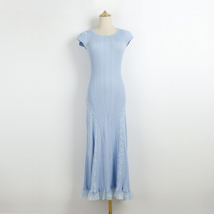 GX8065 <span class=keywords><strong>Robe</strong></span> longue en maille à <span class=keywords><strong>manches</strong></span> <span class=keywords><strong>courtes</strong></span> de haute qualité pour femmes, vêtements d'<span class=keywords><strong>été</strong></span>, boutique, <span class=keywords><strong>robe</strong></span> de soirée sexy, patchwork en dentelle, maxi robes - Product Image 2