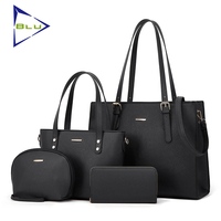 Set Tas 4 in 1 Desain Fashion LOGO Custom, Tas Tote Kulit PU, Dompet, Tas Clutch, Tas Tangan Wanita, Set Tas Tangan Custom untuk Wanita