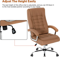 Chaise de direction élégante en cuir à dossier haut de couleur beige avec support dorsal ergonomique réglable en hauteur et confort haut de gamme pour le bureau