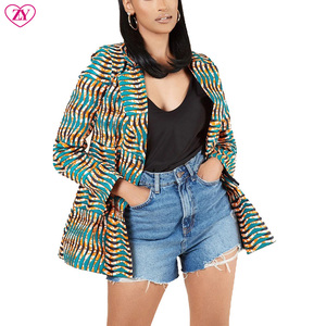 <span class=keywords><strong>Blazer</strong></span> Doppiopetto da Donna Taglie Forti con Stampa Africana, Giacca Ankara, Cappotto Dashiki, Realizzato su Misura, 100% Cotone, per la Vita Quotidiana - Product Image 2