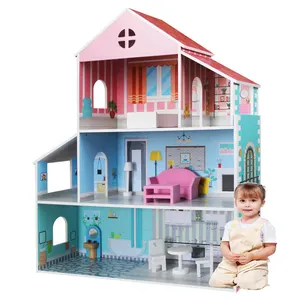 बड़े खिलौने शीर्ष फैशन पूर्वस्कूली मोंटेसरी शैक्षिक लकड़ी गुड़ियाघर खिलौने बच्चा के लिए बाबी गुड़िया घर बड़ा आकार