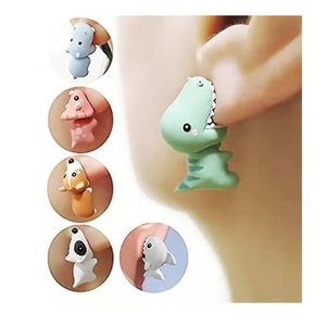 Venta caliente lindo Animal mordedura pendiente moda Simple hecho a mano dinosaurio Stud pendientes para niñas mujeres - Product Image 1