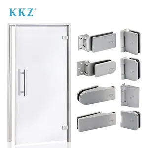 KKZ komersial kaca kantor perangkat keras kaca pas ke kaca dinding logam campuran seng Aluminium bingkai engsel pintu