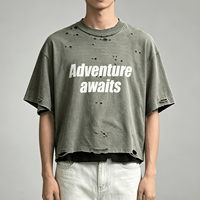 Ouna Kledingfabrikant Op Maat Geprint Heren Geruite Vintage Acid Wash T-shirt Boxy Verweerde Oversized Gekropt T-shirt