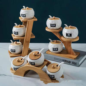 Ensemble de trois pièces : Étagère à épices sur pied à trois niveaux pour la cuisine, organisateur de condiments, pots à sel et <span class=keywords><strong>sucre</strong></span> - Product Image 3