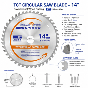 Lame de scie circulaire TCT 40T de 14 pouces (355*30mm) avec tranchant de 3,4mm pour une coupe rapide du bois dur, du bois tendre et du bois d'œuvre - Product Image 3