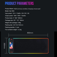 Mouse Pad game nirkabel hitam, Mouse Pad 15w, Led besar, 10 mode lampu, alas Mouse anti selip untuk Pc dan kantor