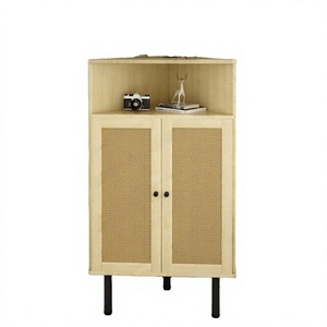 Wholesale Living Room Rattan Accent <b>Corner</b> <b>Cabinet</b> with Doors Shelves for Small Spaces-Farmhouse Design -Modern Hotel Use Natura - Product Image 4