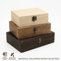 Boîte en bois de paulownia rectangulaire écologique Landy avec couvercle à charnières, non finie, en bois brûlé gravé, pour le rangement de souvenirs, de bijoux ou comme cadeau