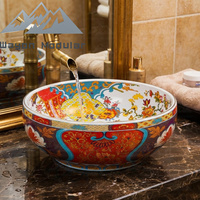 Lavabo en céramique peint à la main Wayon de luxe avec robinet cascade en laiton antique