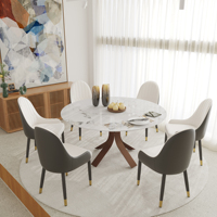 Table à manger ronde de luxe moderne VOXHOME USA en pierre frittée avec plateau tournant, 6 places, pieds en métal, livraison directe en stock