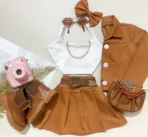 2023 Autumn Toddler Girls Hot Sale Set Blazer & Pleated Skirt Kids Blazer Suit 3-piece Set Girls Clothing Sets