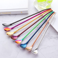 Cuillère à glace créative en acier inoxydable 201, à long manche spiralé, durable, écologique, portable et compatible lave-vaisselle