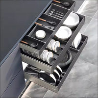 Étagère coulissante multifonctionnelle en acier à 3 côtés pour armoire de cuisine moderne, panier de rangement pour bols, résistant à l'eau et à la rouille