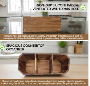 Support à ustensiles de cuisine sur mesure en bois d'acacia pour comptoir, organisateur d'ustensiles à bords biseautés, style rustique et campagnard - Product Image 5