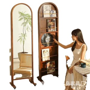 Espejo de Cuerpo Entero de Madera Maciza Estilo Rústico Francés de 178x50.5cm con Revistero para Uso Doméstico - Product Image 4