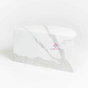 Calacatta <strong>White</strong> Marble Half Moon <strong>Table</strong>, Multifunctional Bespoke Design for <strong>Small</strong> and Large Spaces - Product Image 3