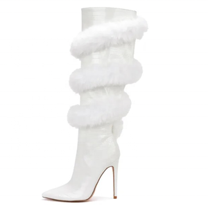 รองเท้าบูทผู้หญิงแบบ<span class=keywords><strong>สูง</strong></span>ถึงเข่า ขนเฟอร์แบบเกลียว ปลายแหลม รูดซิป <span class=keywords><strong>ส้น</strong></span>เข็ม<span class=keywords><strong>สูง</strong></span>พิเศษ 8 ซม. นุ่มสบาย ขายส่ง - Product Image 6