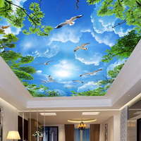 Mural Dinding Langit Biru 3D Awan Putih Modern Tahan Air Dapat Disesuaikan dengan Cetakan Transfer Panas untuk Ruang Tamu Kamar Tidur Hotel