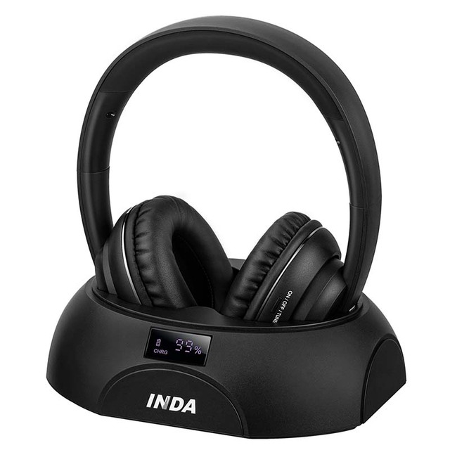 328 Feet Range RF Digital Wireless TV Headphone With Smart LCD Charging Dock Transmitter for TV Phone Laptop Computer Listen