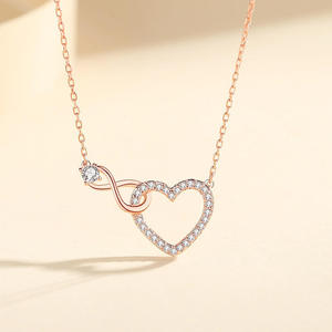 Wholesale High Quality Ribbon Charm <b>Infinity</b> Love Knot Heart Crystal Necklace Jewelry for Women - Product Image 3