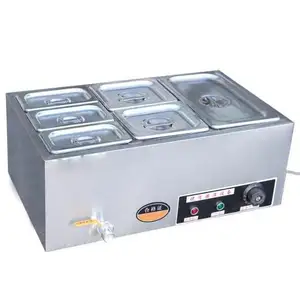 Máquina de Buffet para restaurante, calentador de comida eléctrico de baño Marie con cristal curvo, 5 sartenes