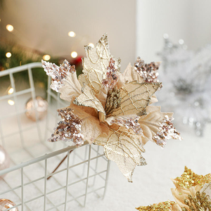 Fleur artificielle de Noël scintillante 20 cm, fleur de Noël rouge de première qualité, fleur artificielle de Noël rouge - Product Image 6